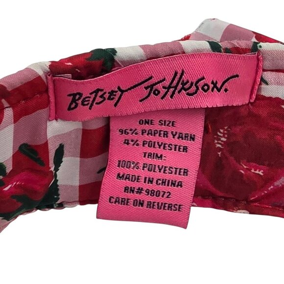 Women's - Betsey Johnson Straw Checked Rose Sun Visor Hat - Picture 7 of 7